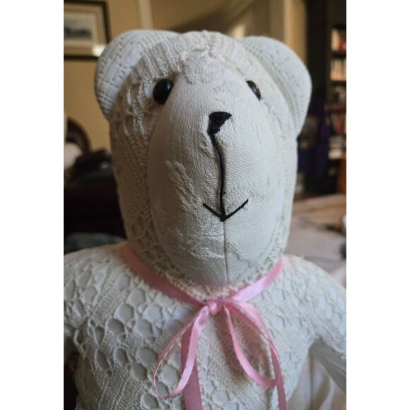 Absolutely Super Cute /Cream /Cotton Lace & Ribbon Patchwork Bear - Wedding. Bab - Picture 11 of 11
